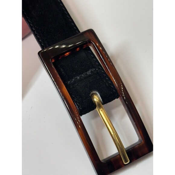 Italian Suede Leather Belt Bottega Veneta L Black Tortoise Buckle Minimalist